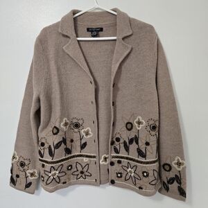 Parapharse Knitted Womens Sweater Small Tan Cardigan Floral Wool